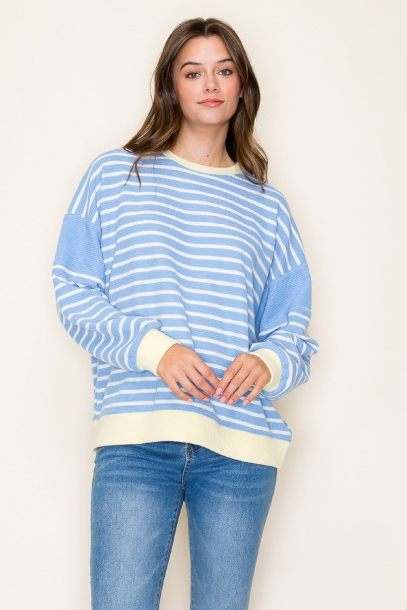 Long Sleeve Cloudy Knit Stripe w/ Colored Edges Top