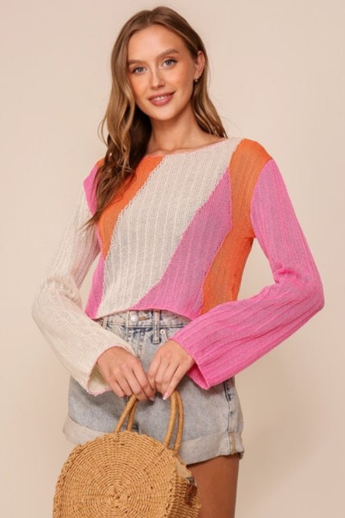 Multi Color Wave Block Sweater