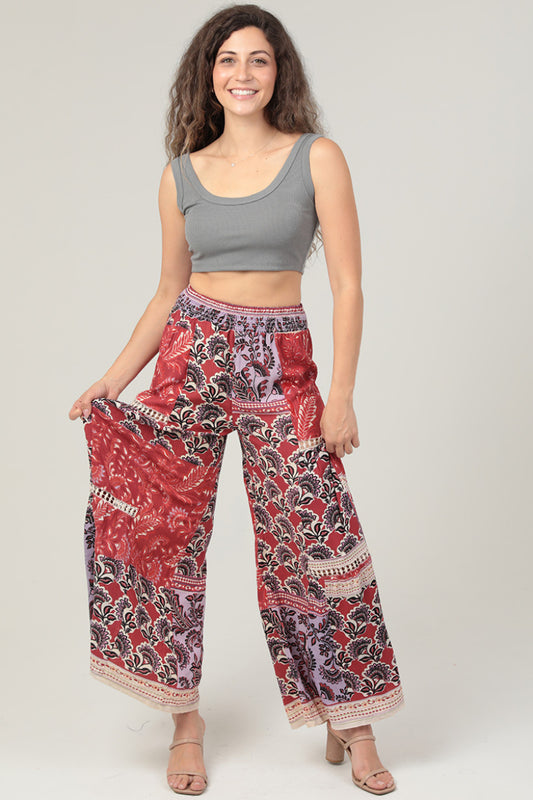 Wide Leg Pants w/Lace Inserts