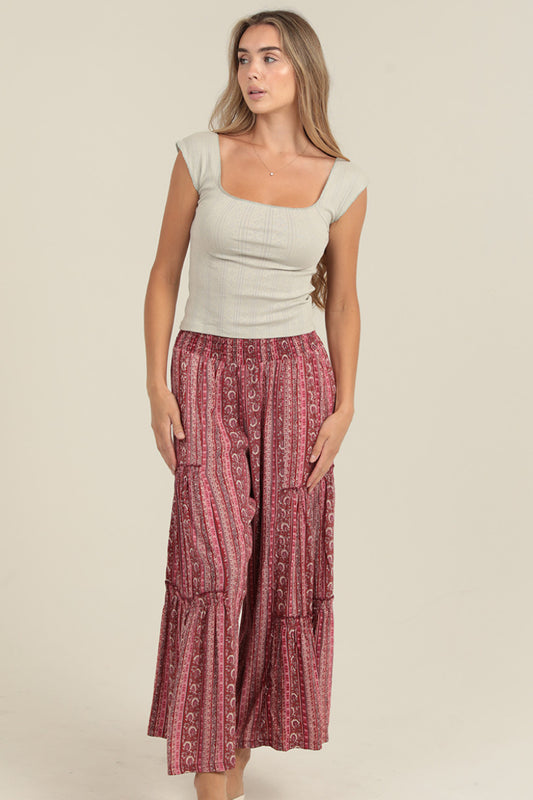 Floral Wide Leg Pants w/Ruffles